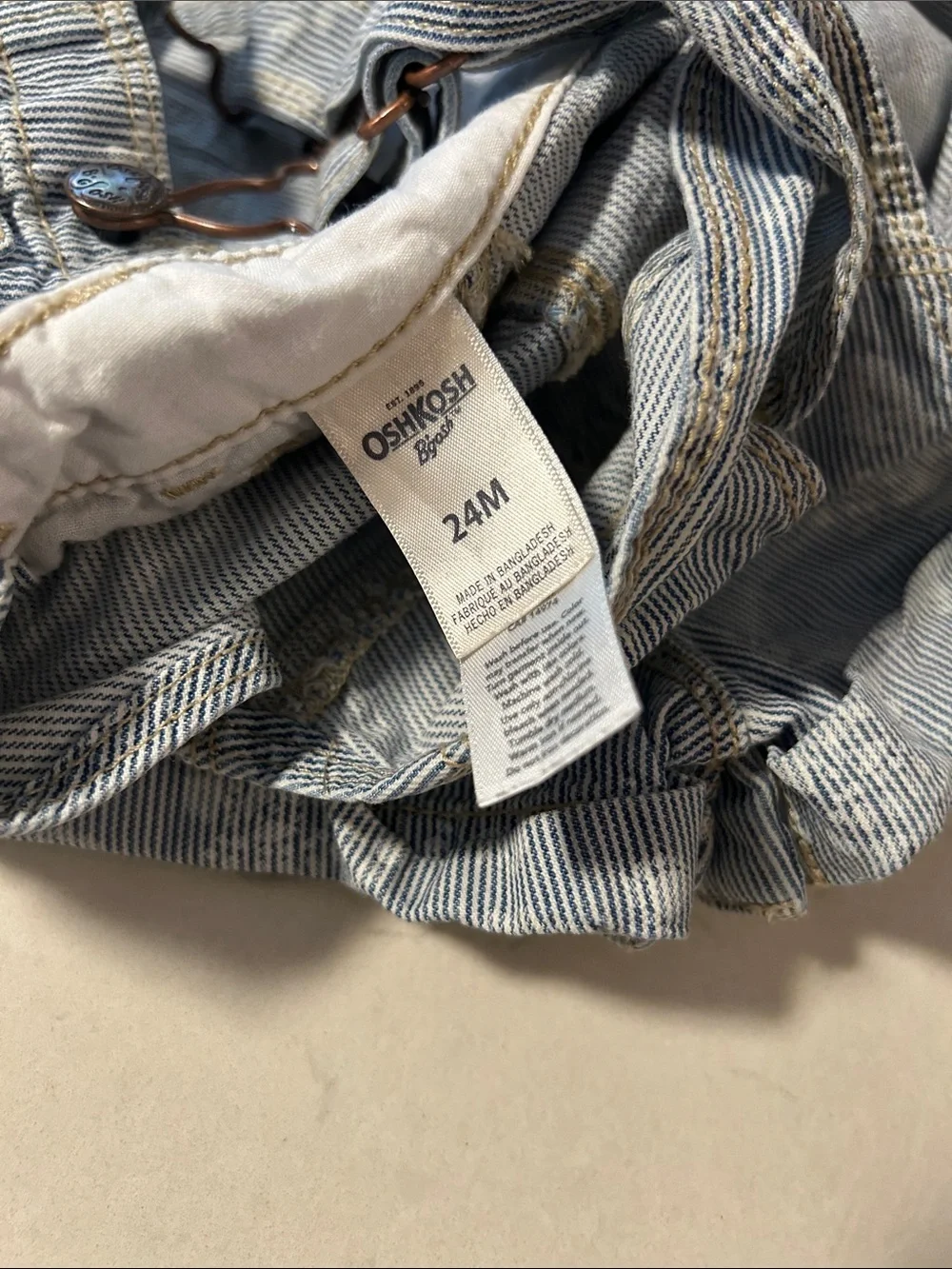 OshKosh B'gosh Gray Tee with Yellow Logo + Blue Plaid & Floral Overalls Set